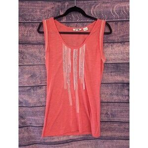 Miss Me Studded Sleeveless Coral Tank Size L rhinestone ribbon accents